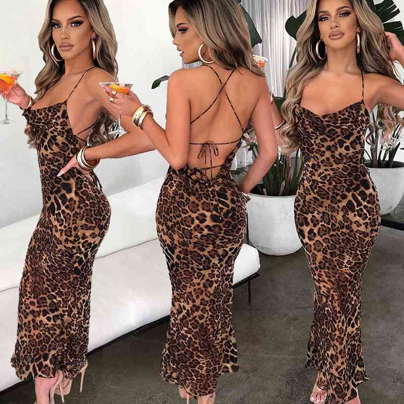 Leopard Print Sexy Backless Lace-up MIDI - Trotters Independent Traders