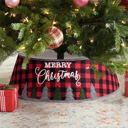 Black And Red Grid Cloth Embroidered Christmas Tree Skirt