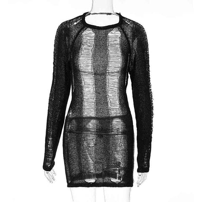 Hollow Backless Tie Long-sleeved Slim Fit Knitted Dress - Trotters Independent Traders