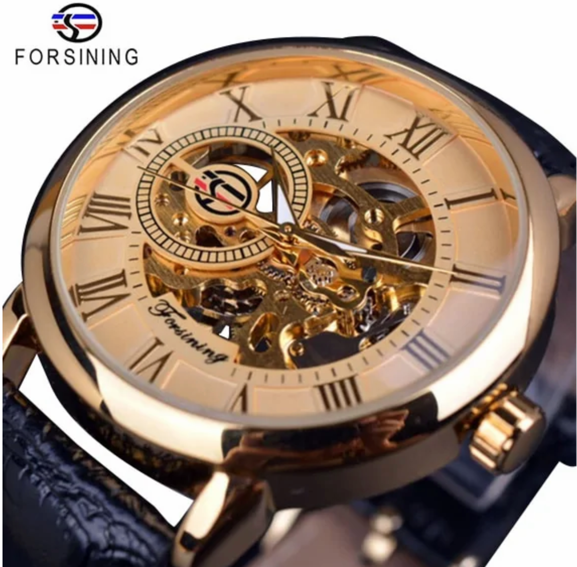 Luxury 3d Design Hollow Engraving Black Gold Skeleton Watch