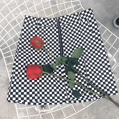 High Waist Skirt Summer Sexy Mini Checkered Print Skirt