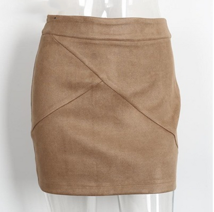 Simplee Autumn Vintage Leather Skirts Winter Suede Pencil Skirt Cross High Waist Zipper Skirt Split Bodycon Mini Women Skirts