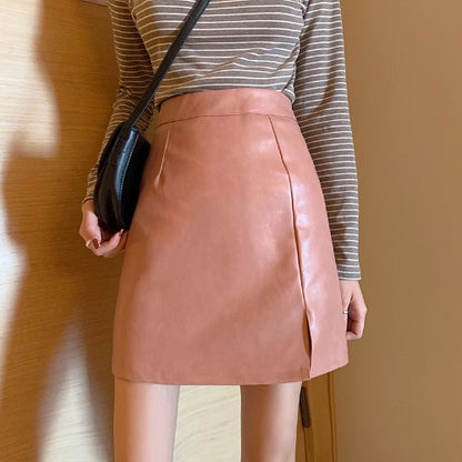 Shiny Leather Skirts Female Solid Bodycon Pencil Short Mini Skirt