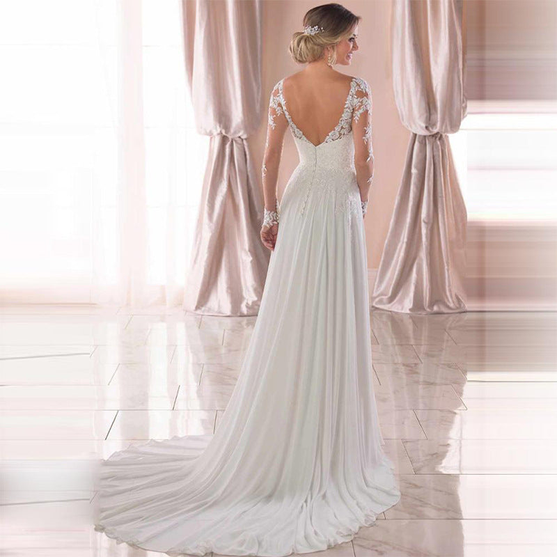 Bridal White Long Tail Wedding Dresses for Bride Custom 