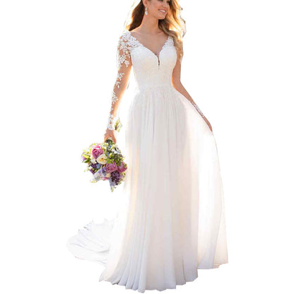 Bridal White Long Tail Wedding Dresses for Bride Custom 