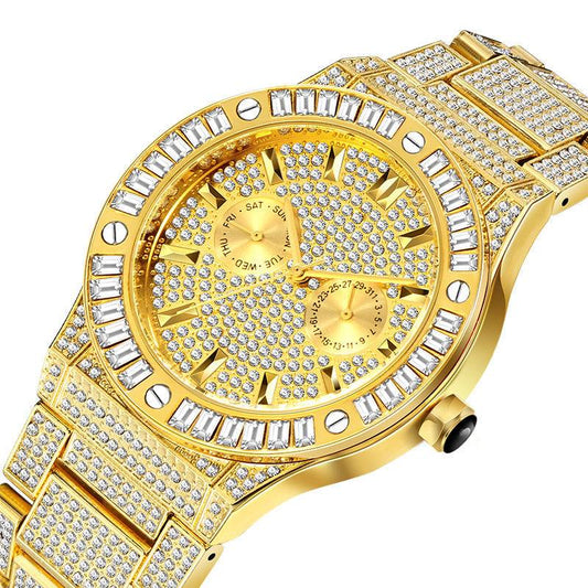 Hip Hop Style Diamond High-end Waterproof Men's Quartz Watch