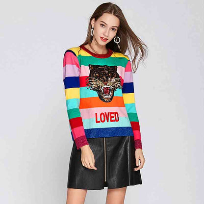 Sequined Cute Rainbow Bar Sweater - Trotters Independent Traders