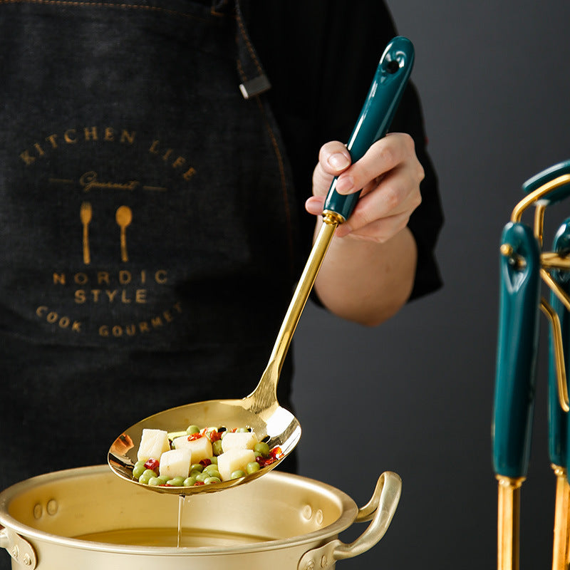7 PCS Kitchen Cooking Set Stainless Steel Kitchenware Sets Kitchen Utensils Shovel Spoon Cookware Ceramic Handle