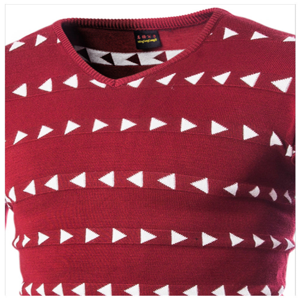 Triangle Printed Knitted V-neck Casual Sweater - Trotters Independent Traders