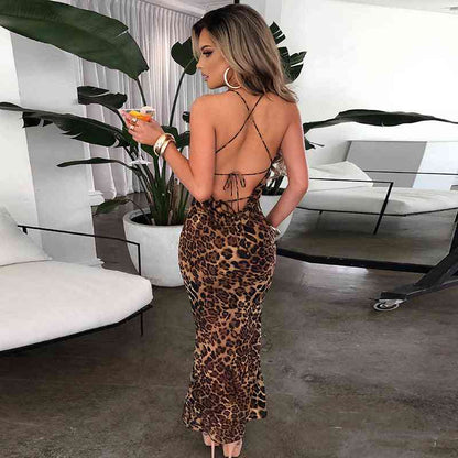 Leopard Print Sexy Backless Lace-up MIDI - Trotters Independent Traders
