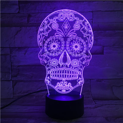 Flower skull 3D night light