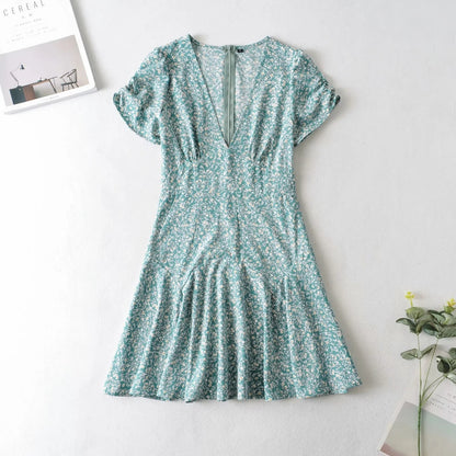 Blue Floral Print Summer Beach Dress