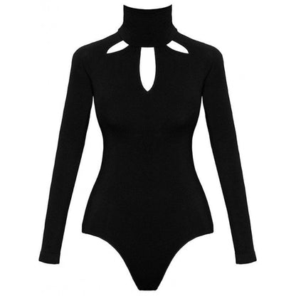 Black Cutout Long Sleeve Slim Sexy Solid Color Jumpsuit