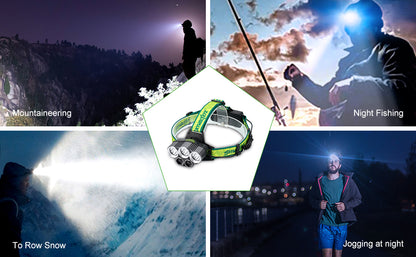 USB Charging Strong Light 5LED Outdoor Camping Headlight