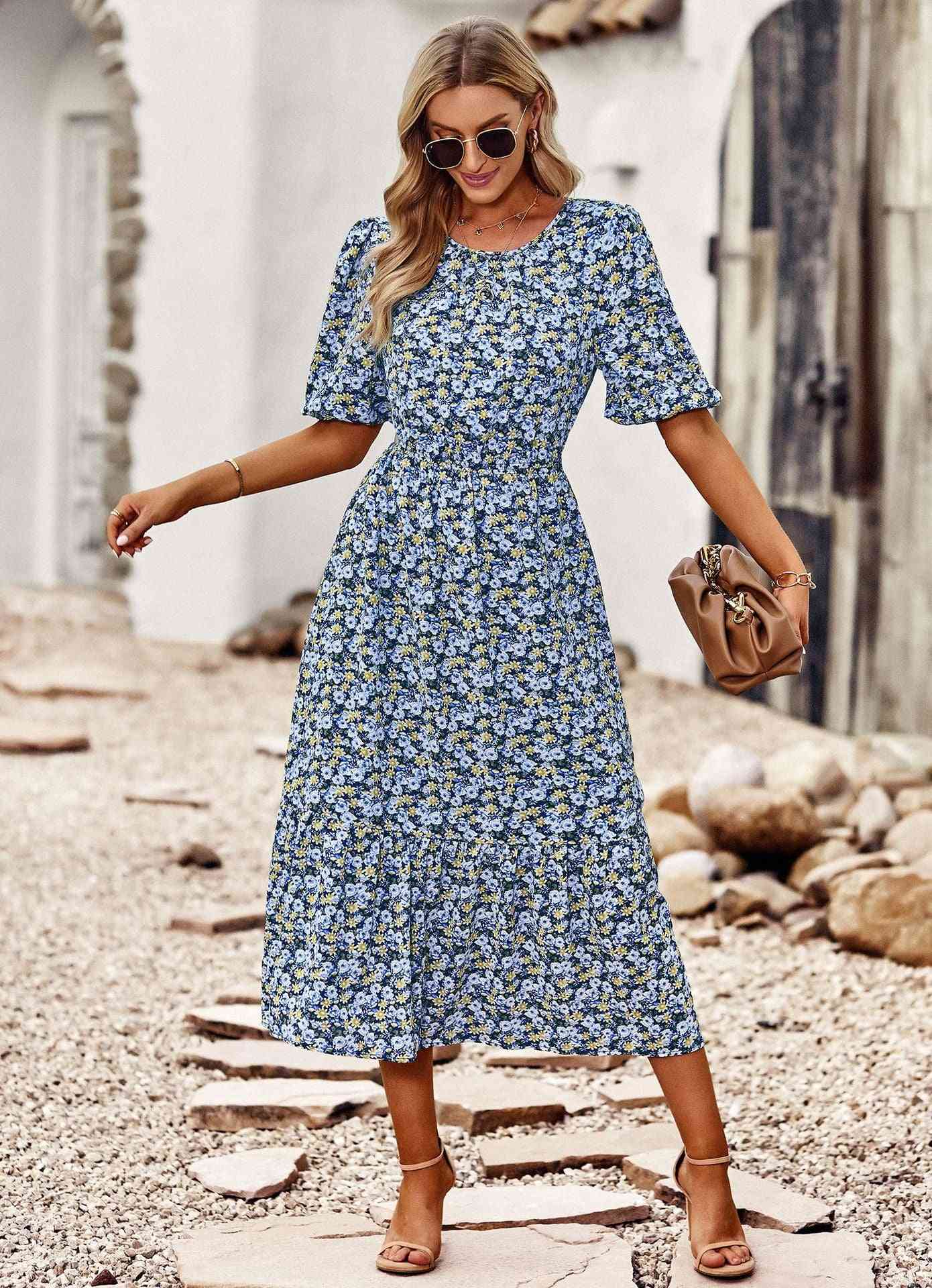 Fashion Round Neck Printed Dress - Trotters Independent Traders