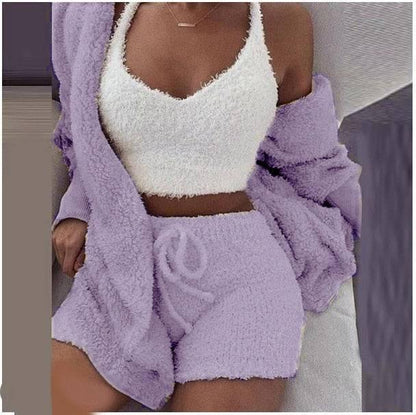 Fluffy Three Piece Set Lounge Sexy Outfits - Trotters Independent Traders