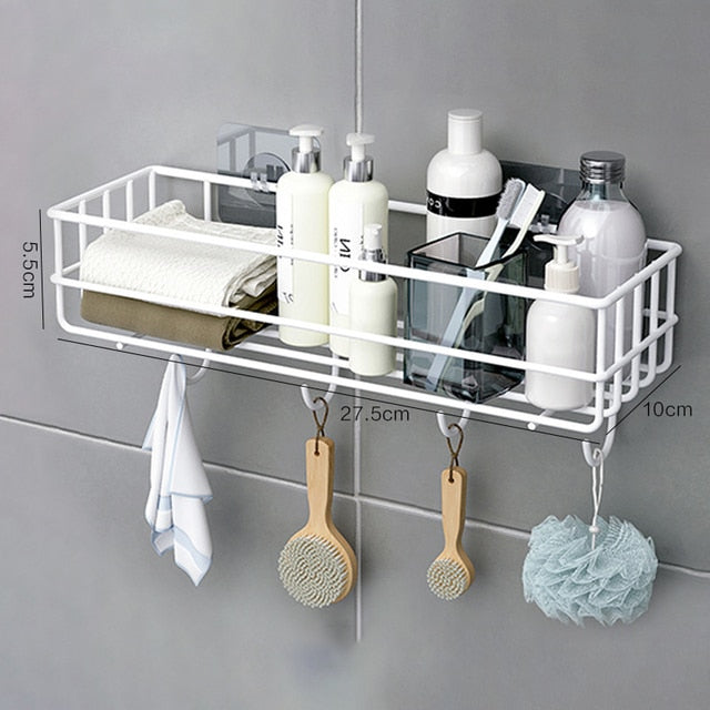 Bathroom Shower Gel Holder With Hook, Wrought Iron Material, No Drilling Required, Bathroom Shelf