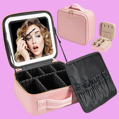 Makeup Bag with LED Mirror, Cosmetic Case