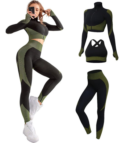 Women's Workout Set Crop Top and Seamless Leggings Set Gym Clothes Yoga Outfits