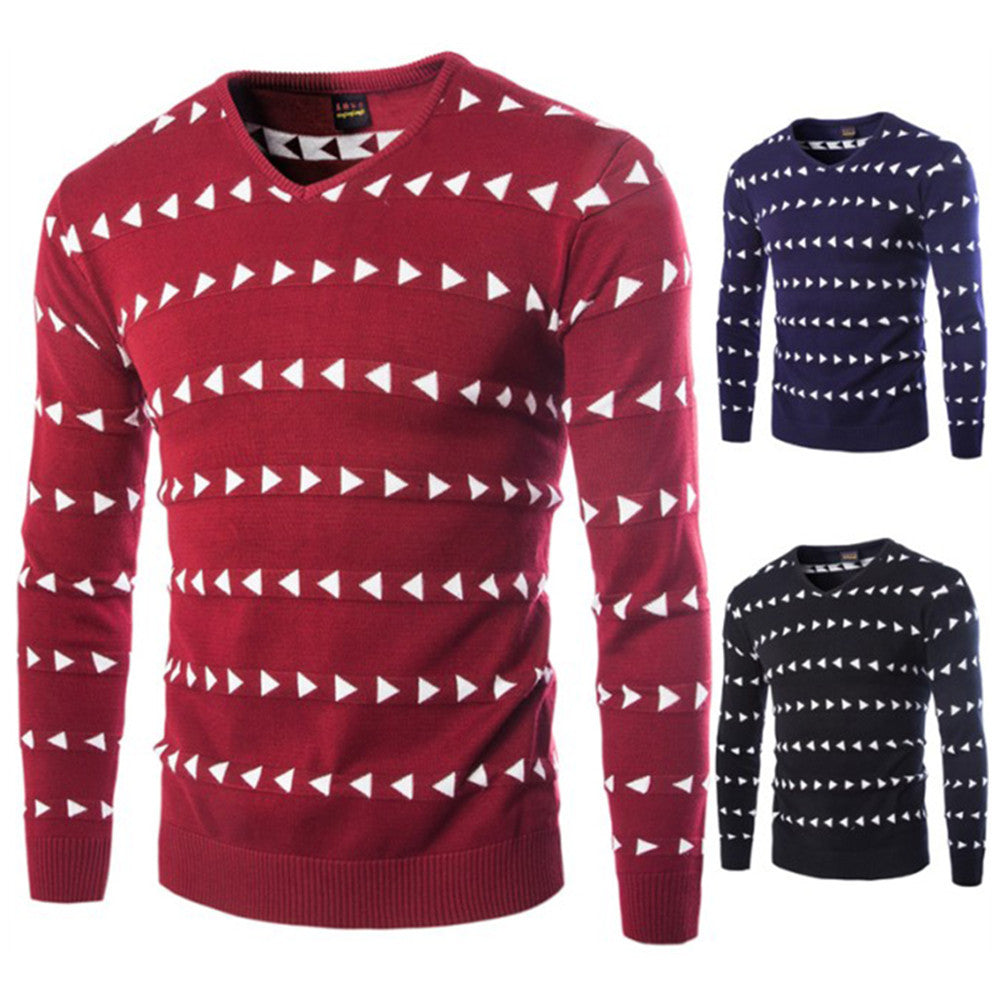 Triangle Printed Knitted V-neck Casual Sweater - Trotters Independent Traders