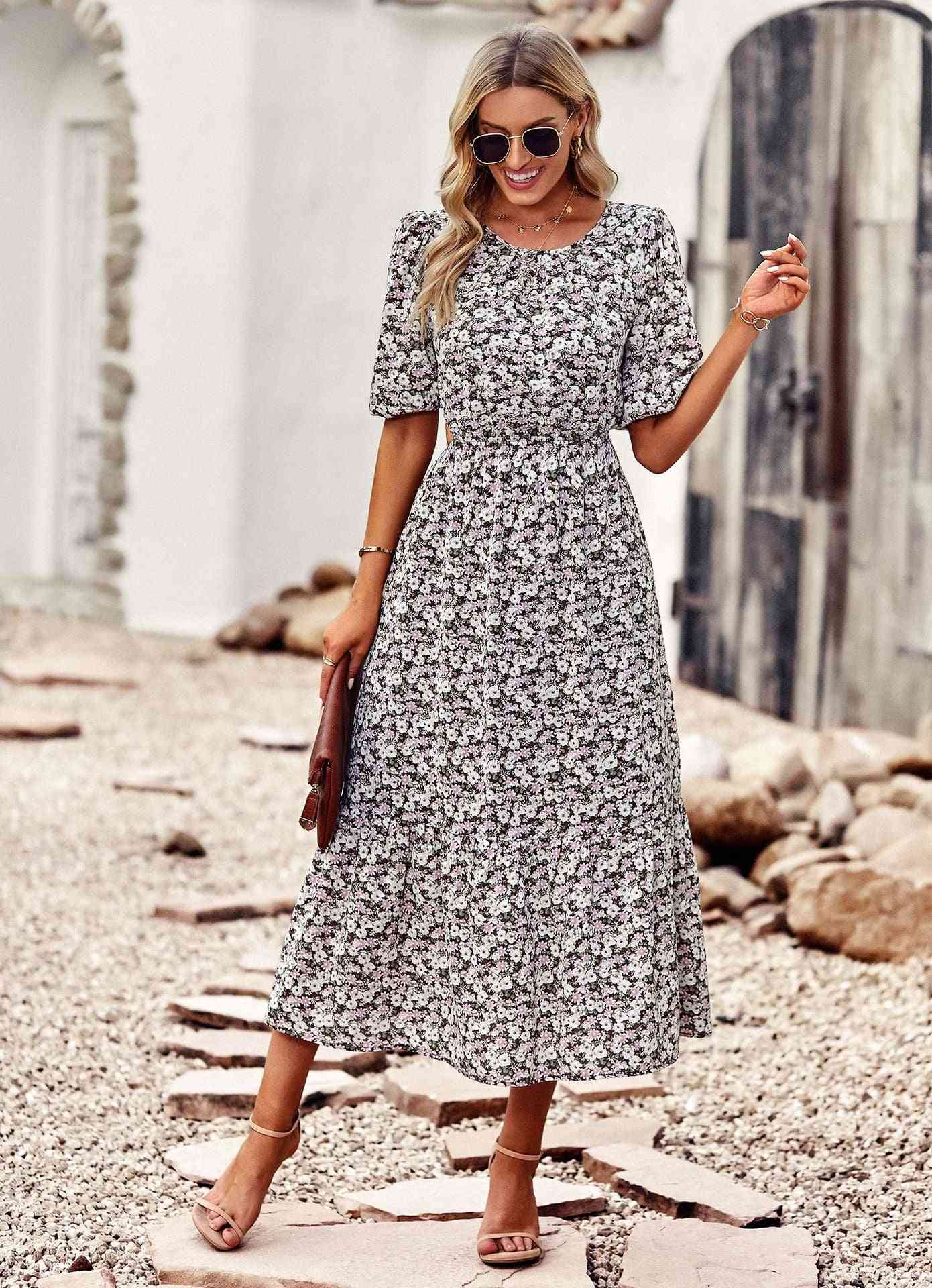 Fashion Round Neck Printed Dress - Trotters Independent Traders
