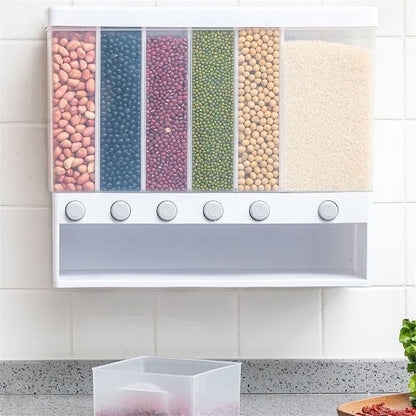 Cereal Dispenser,Wall-Mounted Dry Food Dispenser Rice Bucket Multi Compartments Automatic Metering Storage Box Sealed Grain Container for Home Kitchen Counter Tops Restaurant