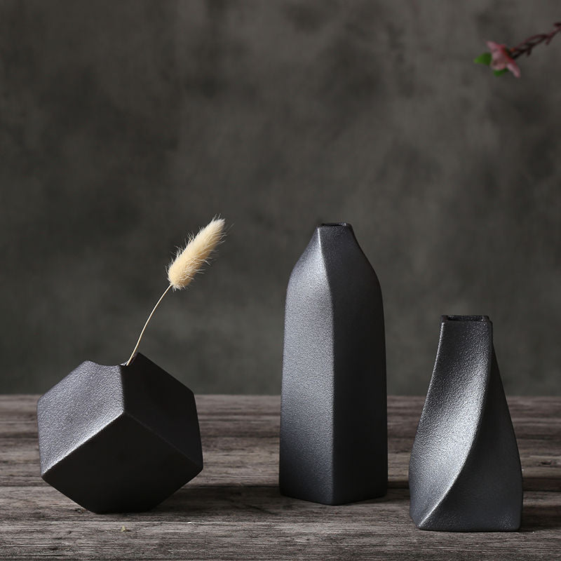 Blessings Decor Ceramic Vase Sand Glazed (Black) For Home 