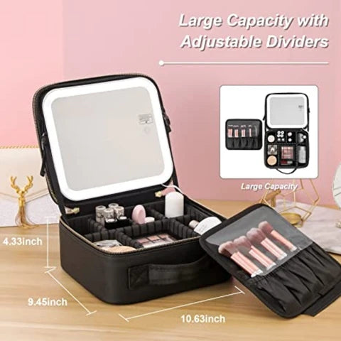 Makeup Bag with LED Mirror, Cosmetic Case