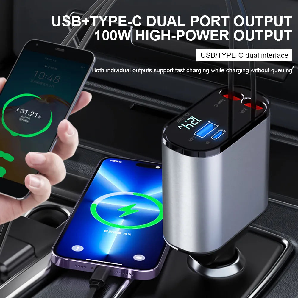 T4-Port Fast Car Charger for IPhone IPad Smartphone 