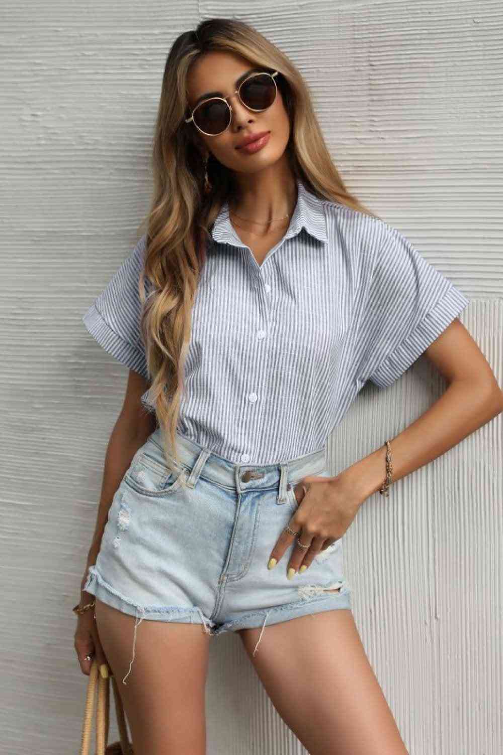 Striped Collared Short Sleeve Shirt - Trotters Independent Traders