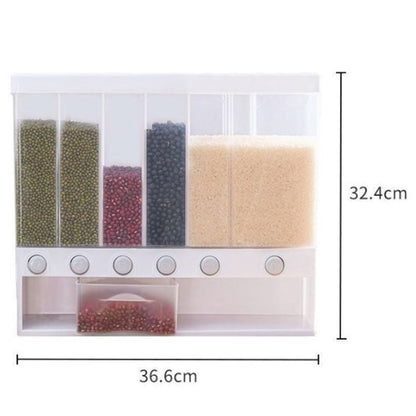 Cereal Dispenser,Wall-Mounted Dry Food Dispenser Rice Bucket Multi Compartments Automatic Metering Storage Box Sealed Grain Container for Home Kitchen Counter Tops Restaurant