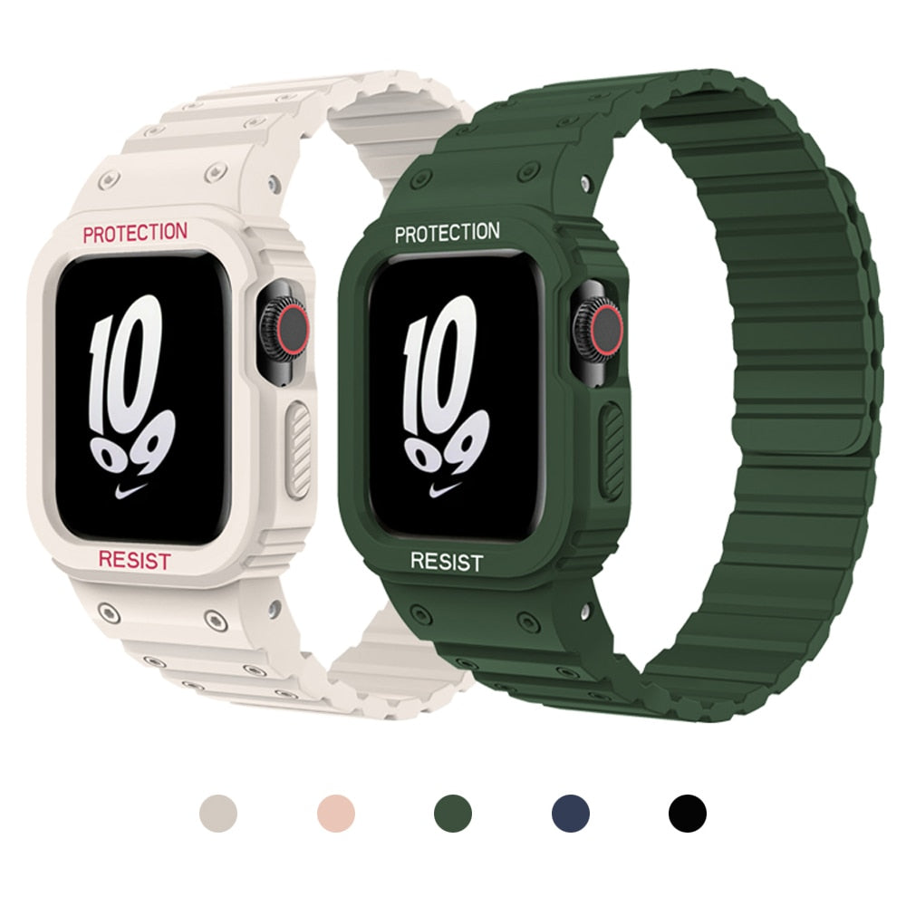 Silicone Magnetic Link Loop Watchbands With Case for Apple Watch Strap