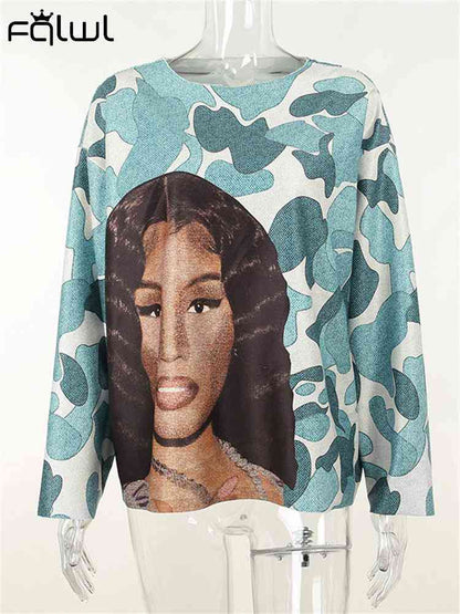 Fall Blue Pink Print Sweatshirt - Trotters Independent Traders