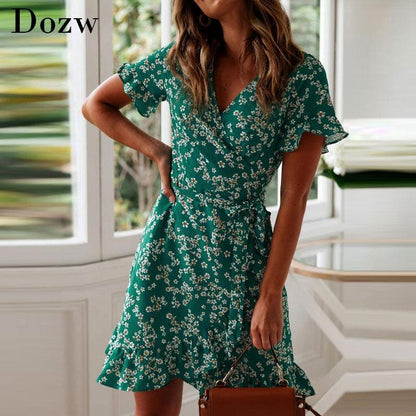 Sexy V Neck Floral Print Beach Dress - Trotters Independent Traders