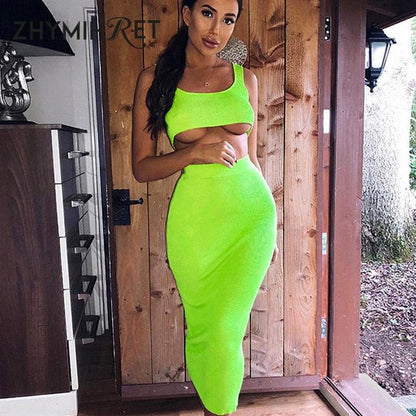 Neon Color Sexy Ribbed Dress Set - Trotters Independent Traders