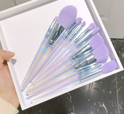 Purple Makeup Brush Set Includes 10 High-Quality Brushes