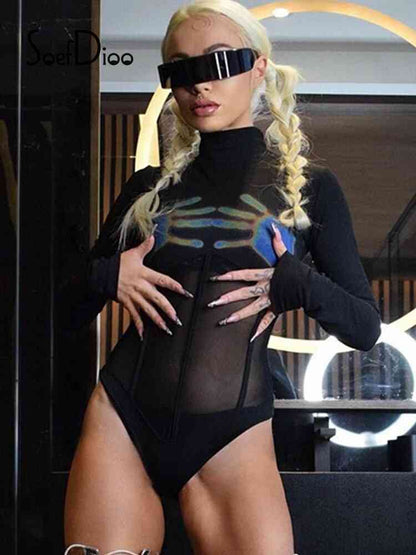 See Through Black Long Sleeve Bodysuit - Trotters Independent Traders