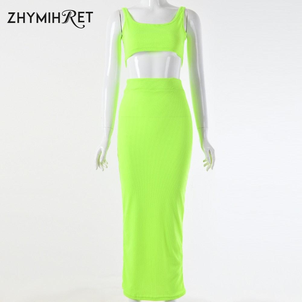 Neon Color Sexy Ribbed Dress Set - Trotters Independent Traders